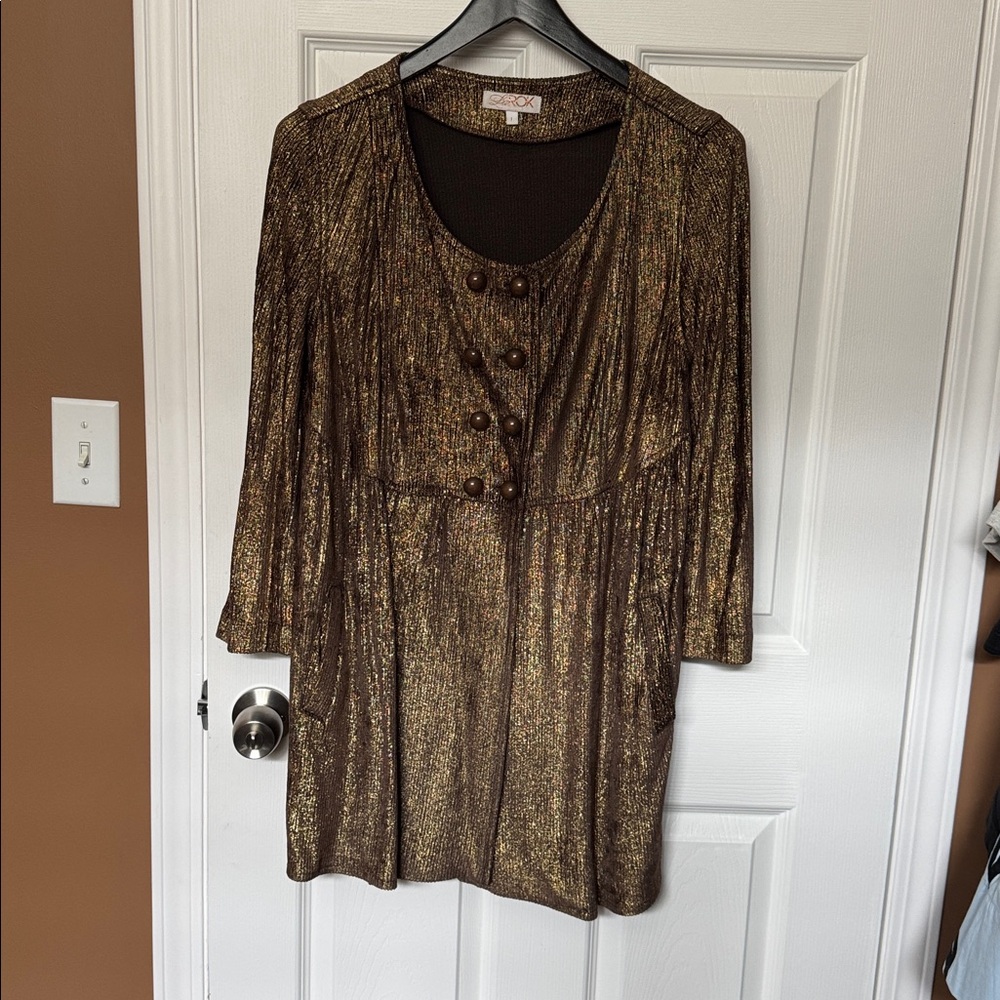 LaRok  Velvet Shimmering Gold Dress with Button Accents